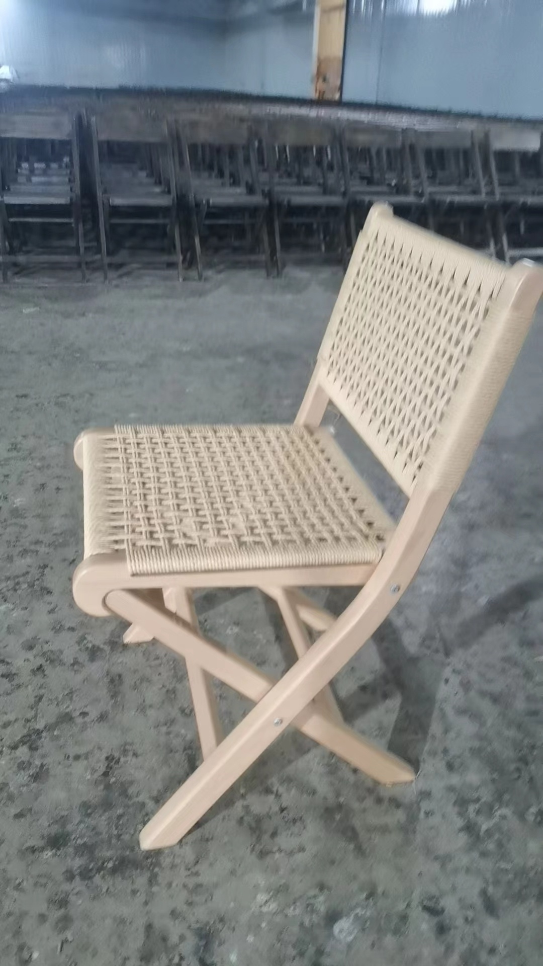 factory wedding solid wood foldable rope woven seat back cane rattan folding dining chair