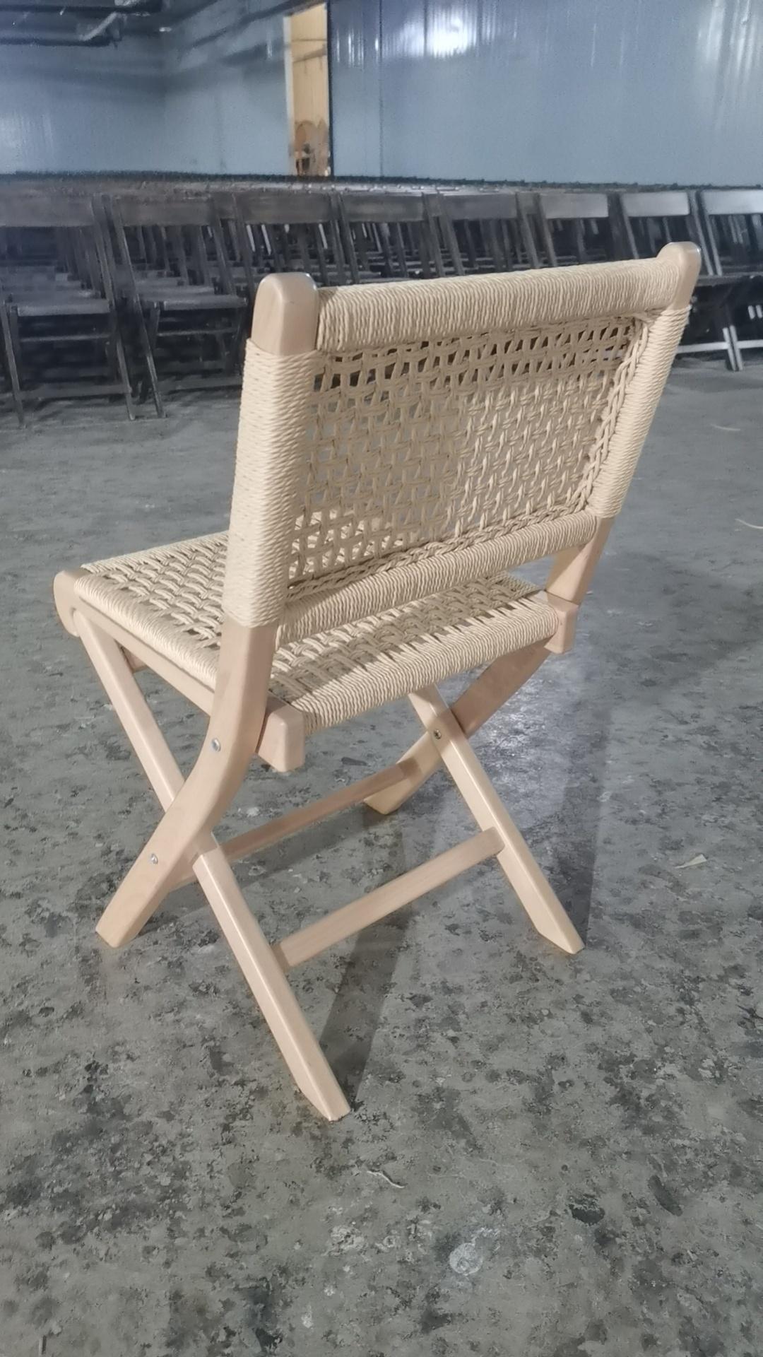 factory wedding solid wood foldable rope woven seat back cane rattan folding dining chair