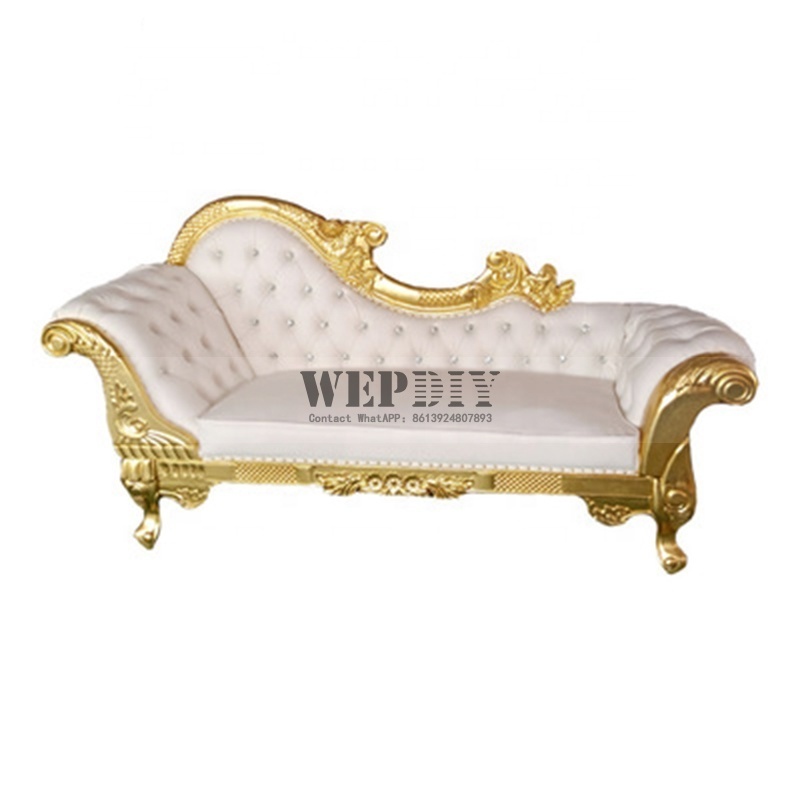 European style solid wood carved double seat high back chaise sofa bride and groom wedding sofa