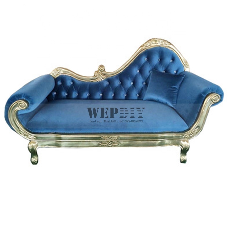 European style solid wood carved double seat high back chaise sofa bride and groom wedding sofa