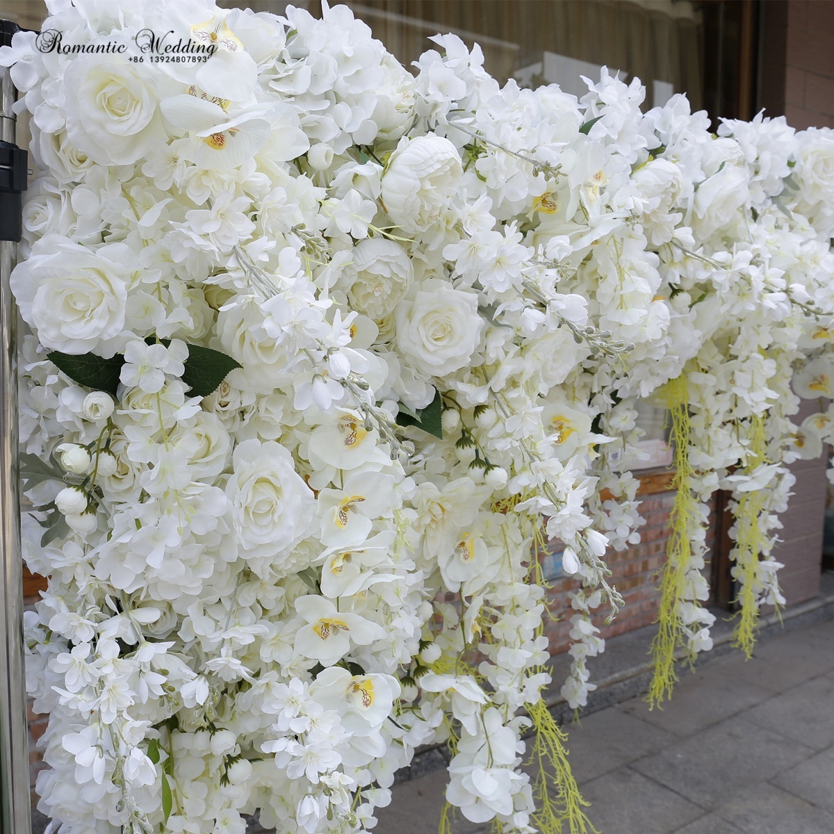 Custom Wedding Decor Flower Wall Artificial White Rose Floral Panel Flower Wall Backdrop for arch decoration