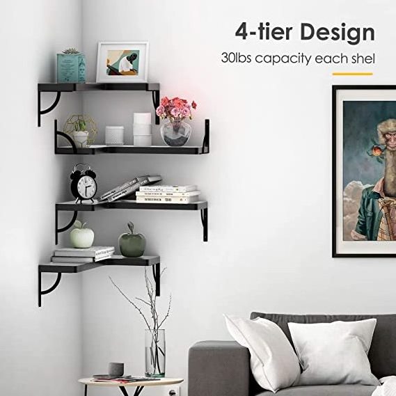 Corner Floating Shelves Wall Mounted Wood Display Storage Wall Shelves for Living Room Bedroom Office Bathroom Kitchen