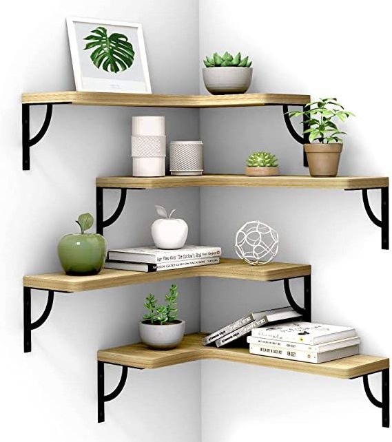 Corner Floating Shelves Wall Mounted Wood Display Storage Wall Shelves for Living Room Bedroom Office Bathroom Kitchen