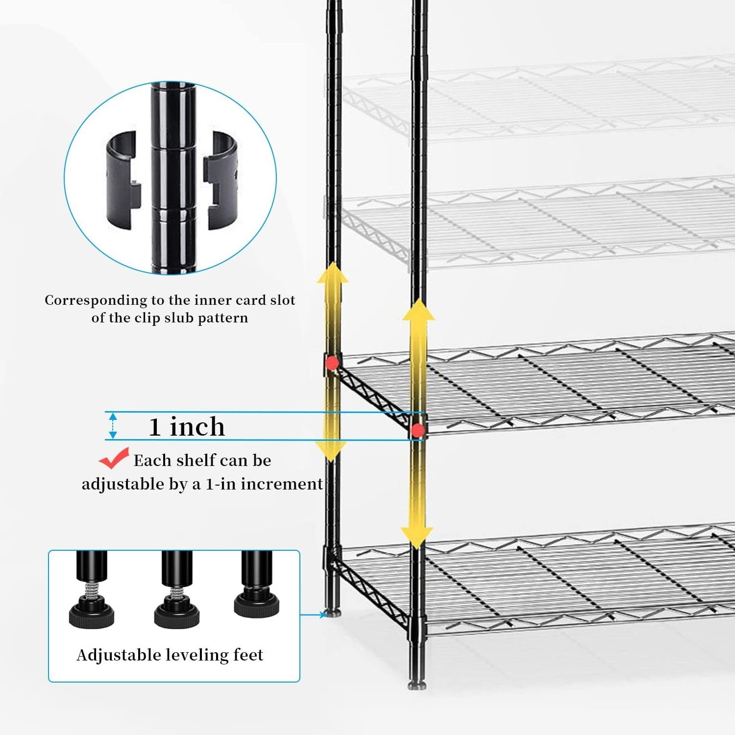 4 Tier Storage Shelf Wire Shelving Unit Rack Adjustable Metal Shelves for Kitchen Laundry Garage with Leveling Feet