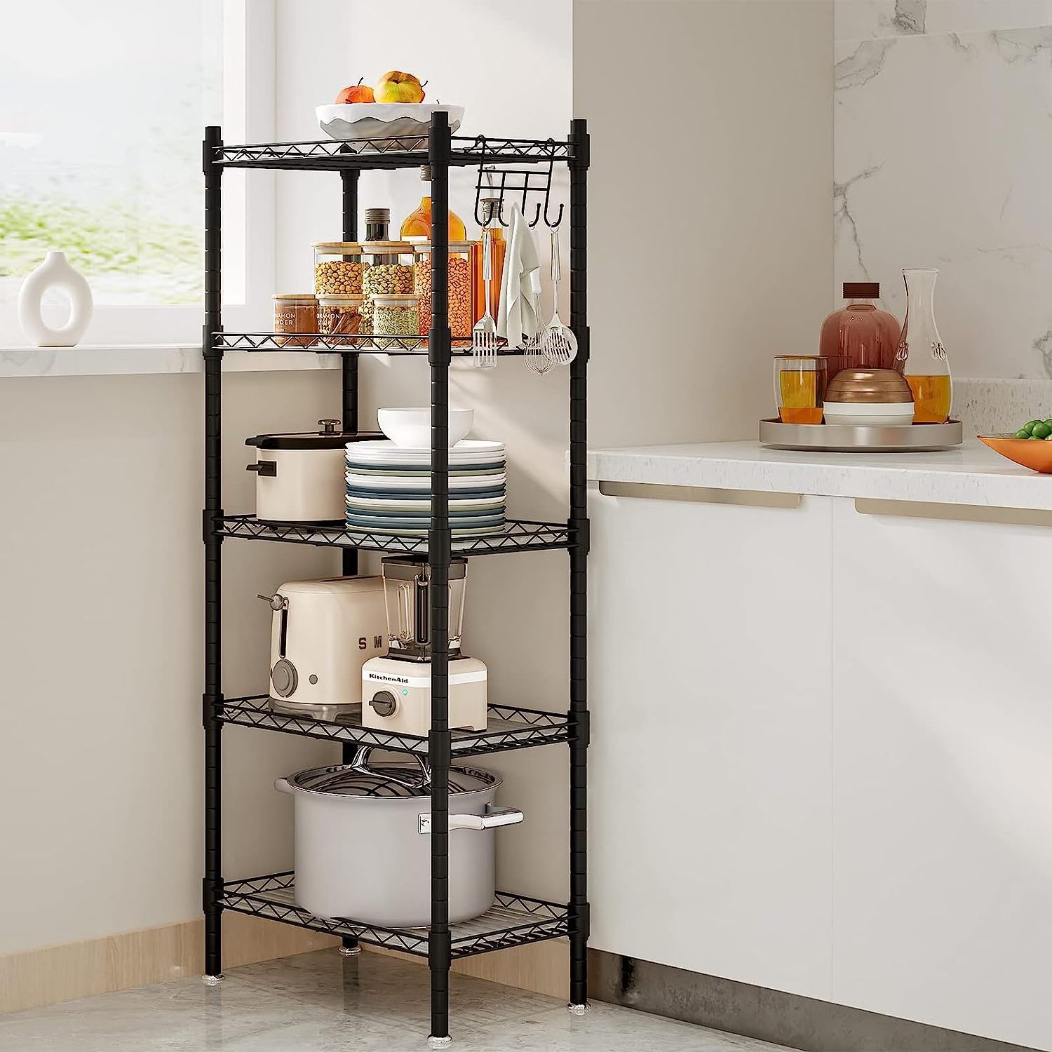 Shelf 5 Wier Metal Storage Rack Shelving Unit Organizer for Kitchen Laundry Garage Bathroom Pantry Closet Office