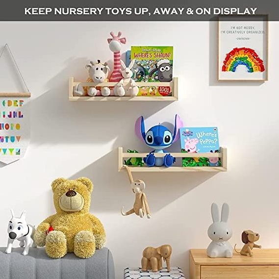 Floating Shelves Nursery Shelf Natural Wood Floating Book Stand for Kids Room Wall Shelves for Bathroom Decor Spice Rack