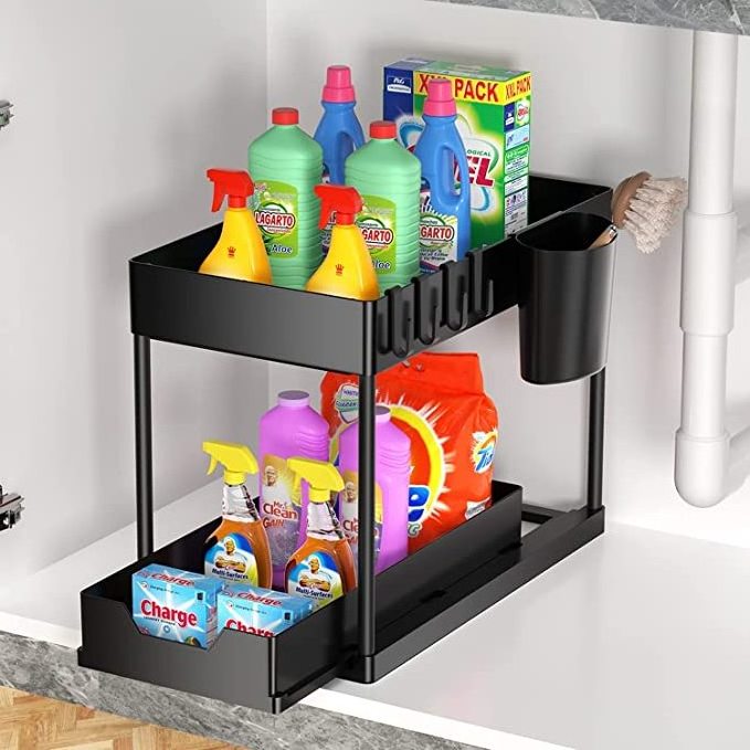 Under Sink Organizer Under Cabinet Organizer Sliding Under Bathroom Sink Organizers and Storage Multi-purpose  Sink Storage