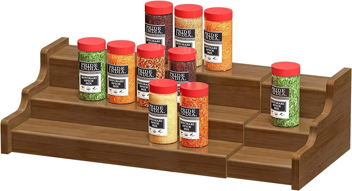 Spice Rack Kitchen Cabinet Organizer- 3 Tier Bamboo Expandable Display Shelf