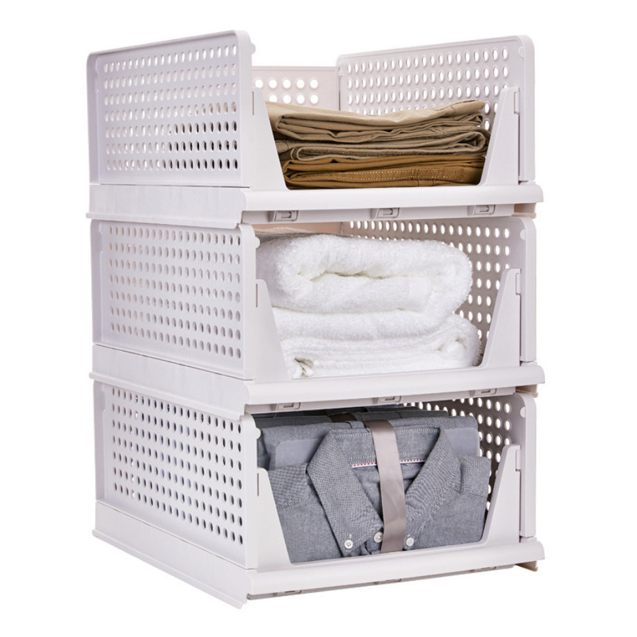 New Folding Closet Organizers Storage Box Stackable Plastic Drawer Basket for Clothing