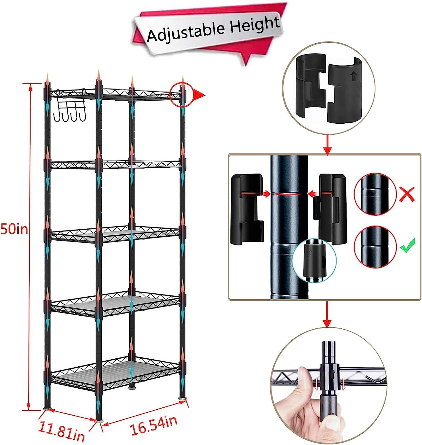 Shelf 5 Wier Metal Storage Rack Shelving Unit Organizer for Kitchen Laundry Garage Bathroom Pantry Closet Office