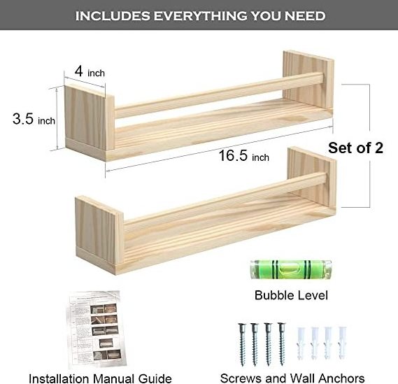 Floating Shelves Nursery Shelf Natural Wood Floating Book Stand for Kids Room Wall Shelves for Bathroom Decor Spice Rack