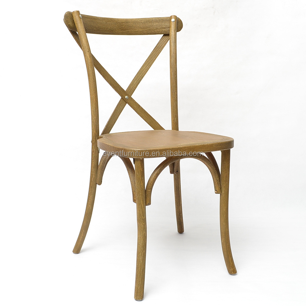 French style rustic solid wood cross back chair