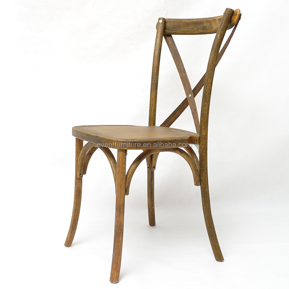 French style rustic solid wood cross back chair