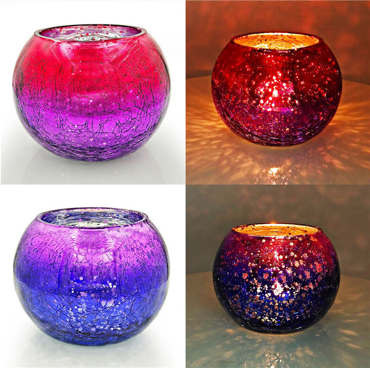 New Arrival Electroplated Gradient Color Candle Holder Glass Candlestick Luxury Round Tea Light For Home Festival Decor