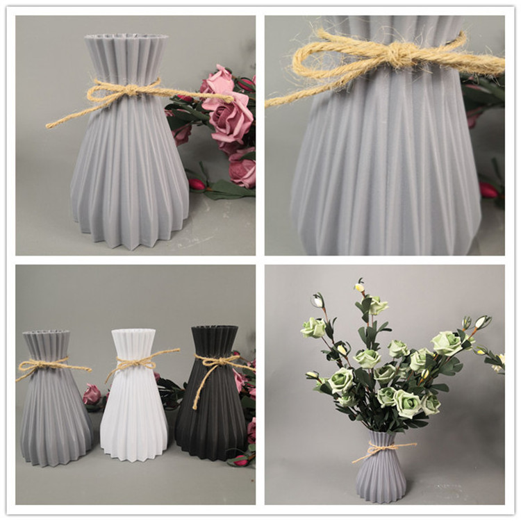 Wedding Table Creative Artificial Flower Nordic Hemp Rope Black Plastic Flower Arrangement Vase for Home Decor