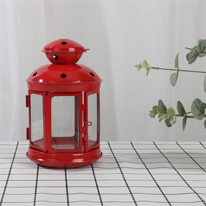 Creative Multiple Colored Indoor Outdoor Hanging Candle Holder Lanterns Colored Tea Light Holder Classic Iron Glass Lanterns