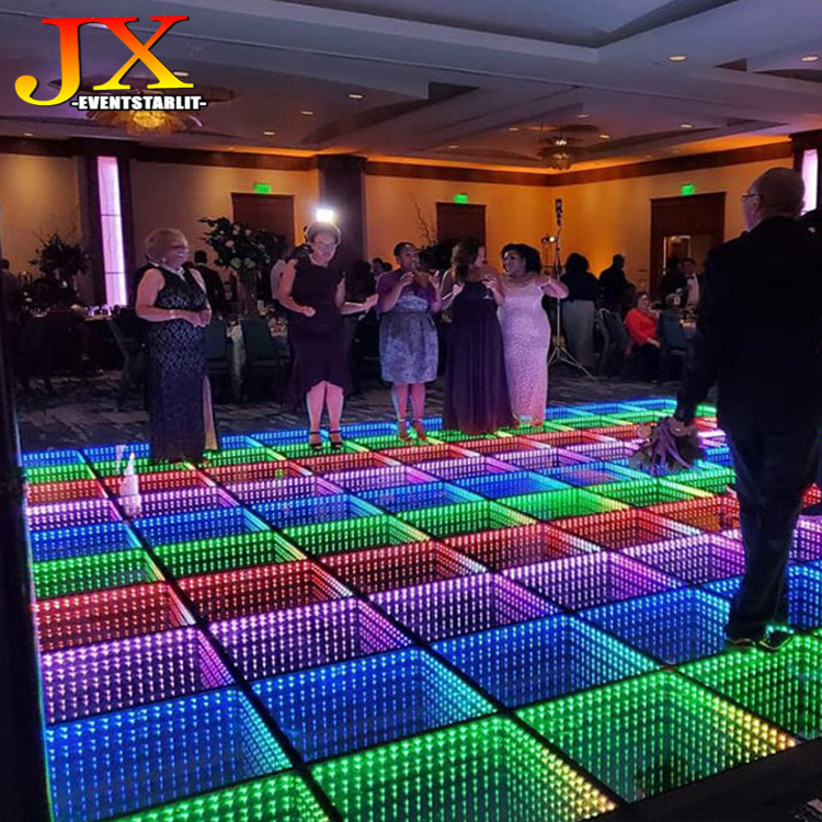 Wedding Disco Night Club Color Changing Interactive Magnetic Glass 3D Infinity Mirror Led Light 16 x 16 Dance Floor Panel Tile