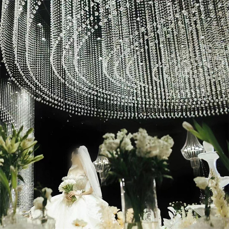 Ceiling Crystal Curtains Transparent Glass Bead Ball Pendant Crystal Wreath String For Wedding Home Doorway Decoration