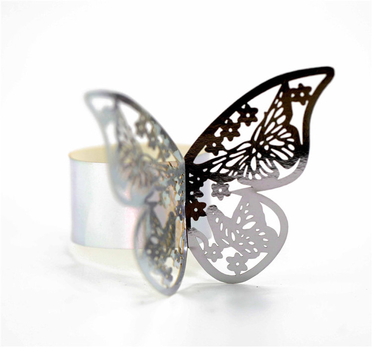 Laser Cut Towel Buckle Decorative Glitter Paper Butterfly Napkin Rings For Wedding Banquet Dinner Table Decor