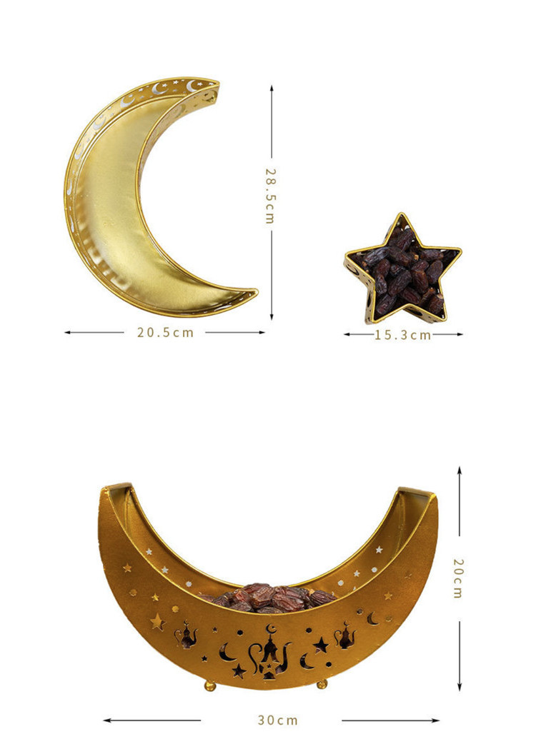 Metal Crescent Moon Star Tray Ramadan Iron Islamic Table Food Dessert Pastry Tray Display Holder Eid Muslim Party Decor