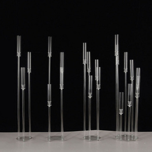 Modern Tall 5 Arms Candle Stick Clear Acrylic Candle Holder Crytal Candlestick Centerpieces for Wedding Table Decoration