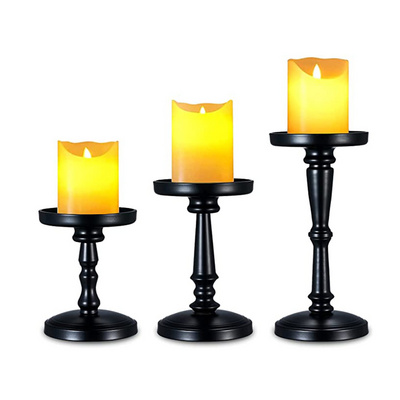 Set of 3 Metal Candle Holders Pillar Flameless Candles Candlestick Holders for Home Wedding Party Table Fireplace