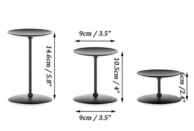 Household Decor Cylindrical Fireplace Round Plate Black Iron Metal Pillar Candle Stand Holders Set For Christmas Event