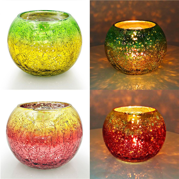 New Arrival Electroplated Gradient Color Candle Holder Glass Candlestick Luxury Round Tea Light For Home Festival Decor