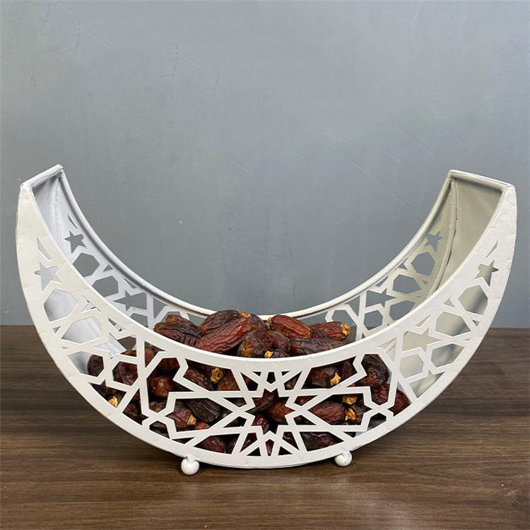 Metal Crescent Moon Star Tray Ramadan Iron Islamic Table Food Dessert Pastry Tray Display Holder Eid Muslim Party Decor