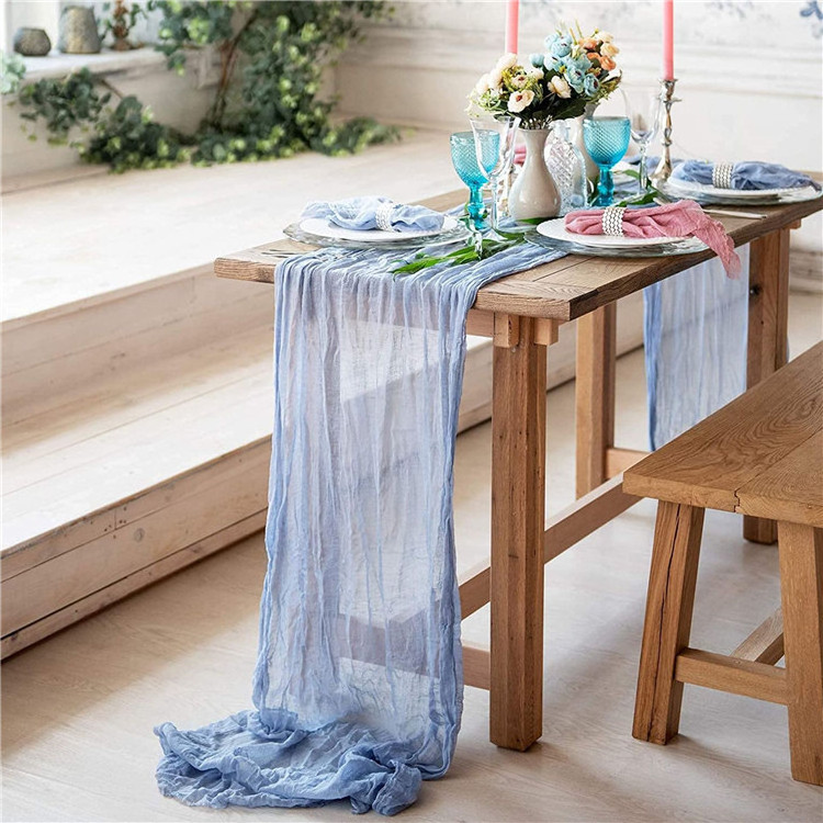 Modern Boho Cheesecloth Cotton White Gauze Fabric Table Runner For Wedding Banquet Party Table Decoration