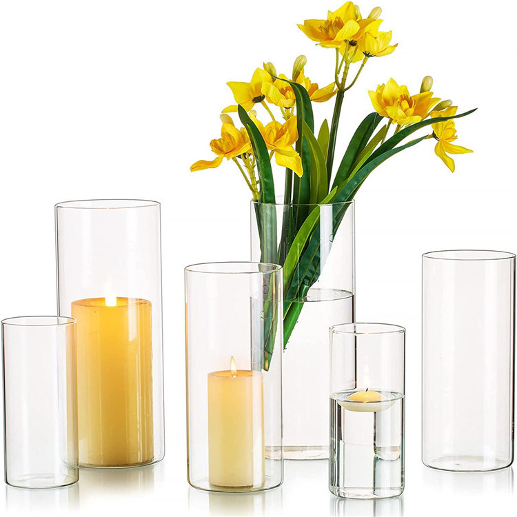 Luxury Hydroponic Transparent Candle Holder Clear Glass Vase Birthday Party Cylinder Vase For Wedding Home Centerpieces Decor