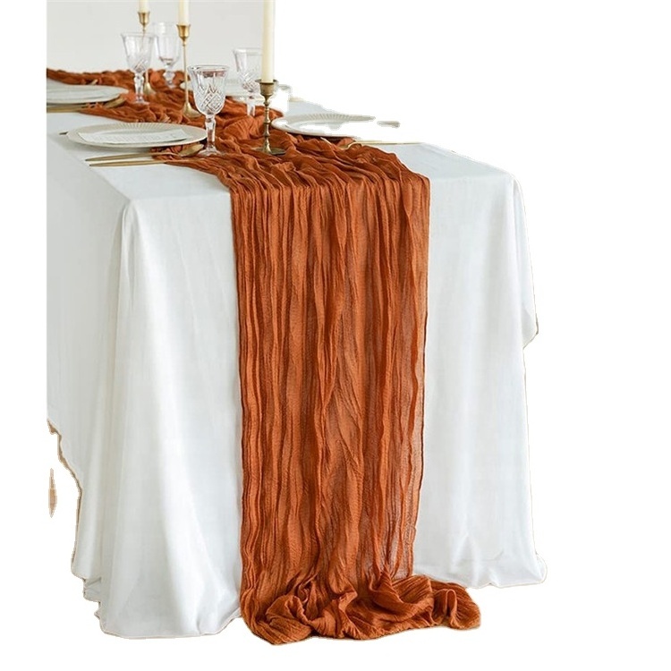 Modern Boho Cheesecloth Cotton White Gauze Fabric Table Runner For Wedding Banquet Party Table Decoration