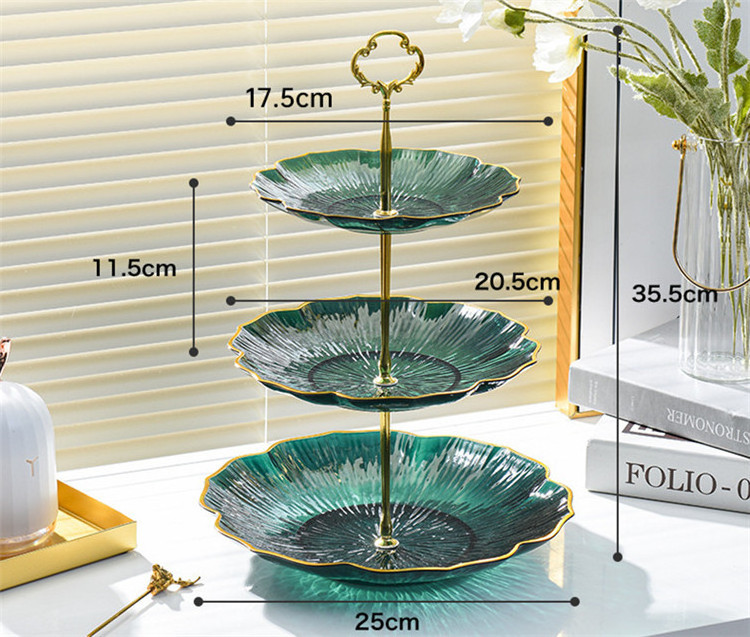 Desk Multi-Layer Cake Plate Display Decorative Dessert Fruit Dish Plates Tray Stand With Gold Handle