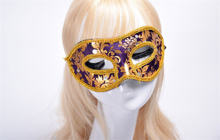 Halloween Christmas Face Mask Masquerade Eye Pack Print Cloth With Gold Edge Party Mask