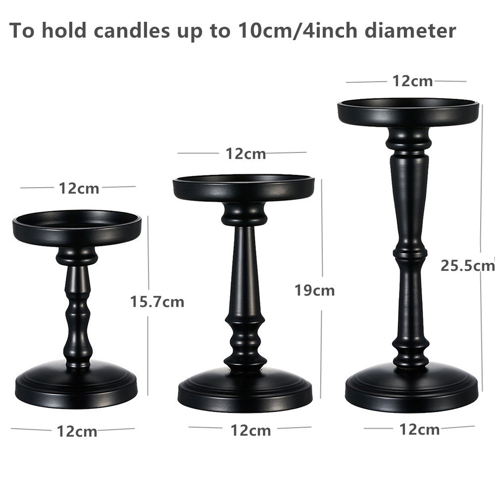 Set of 3 Metal Candle Holders Pillar Flameless Candles Candlestick Holders for Home Wedding Party Table Fireplace