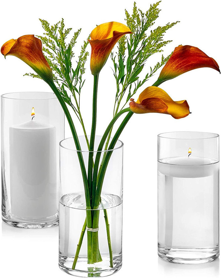 Luxury Hydroponic Transparent Candle Holder Clear Glass Vase Birthday Party Cylinder Vase For Wedding Home Centerpieces Decor