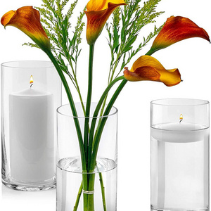 Luxury Hydroponic Transparent Candle Holder Clear Glass Vase Birthday Party Cylinder Vase For Wedding Home Centerpieces Decor