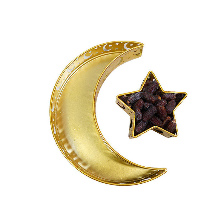 Metal Crescent Moon Star Tray Ramadan Iron Islamic Table Food Dessert Pastry Tray Display Holder Eid Muslim Party Decor