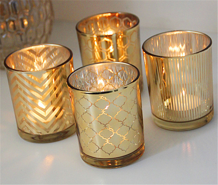 Christmas Home Decorative Votive Gold Glass Candle Holder Tealight Candle Jar Holder