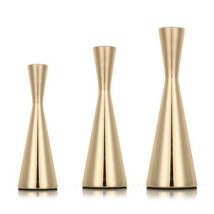 Set of 3 Brass Gold Metal Taper Candlestick Holders, Nordic Vintage Modern Decorative Centerpiece for Table Mantel