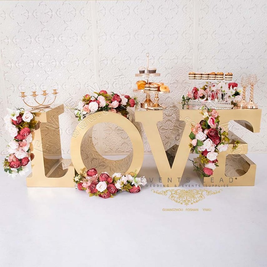 Special Letter LOVE Gold Stainless Steel Hot Recommend Wedding Dining Table Designs Modern