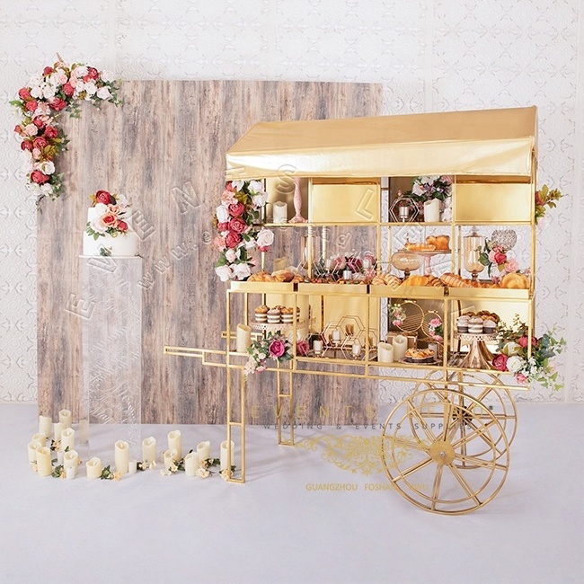 New Design Golden Stainless Steel Wedding Candy Cart For Events