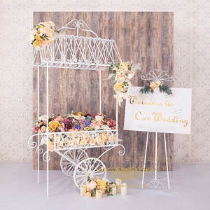 New White Flower Cart With Wood Pattaren Backdrop Party Decoration Sets For Wedding Events