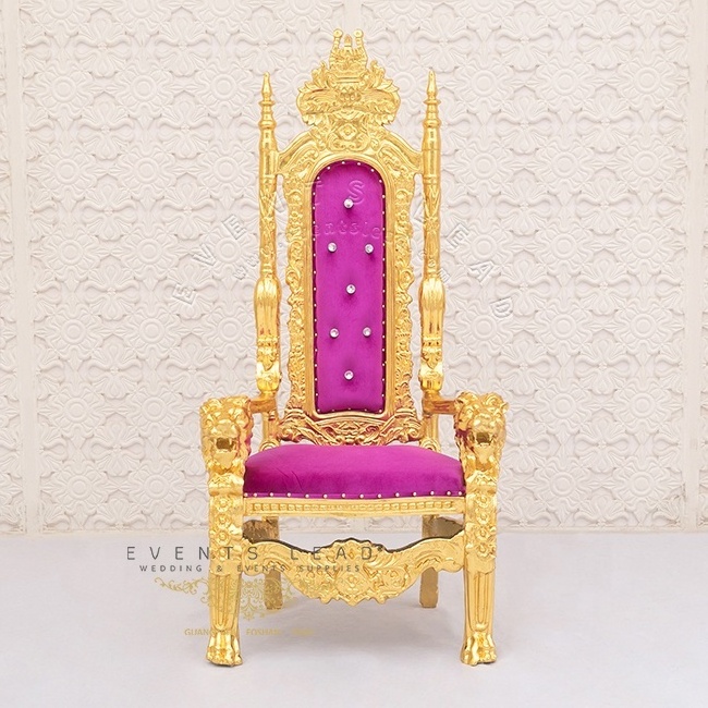 Golden Frame With Purple Cushion Hot Sale King And Queen Throne Chair