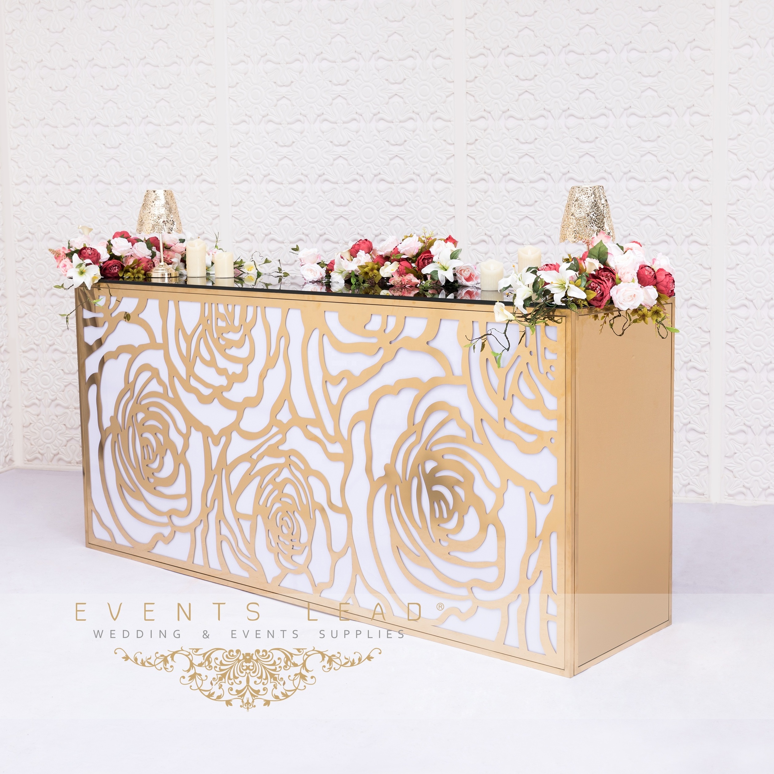 Hot Recommend Patten Stainless Steel Wedding Gold Bar Table