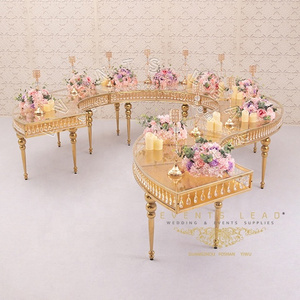 Serpentine Four Quarter Wedding Dining Half Moon Table Stainless Steel Hanging Crystal Table