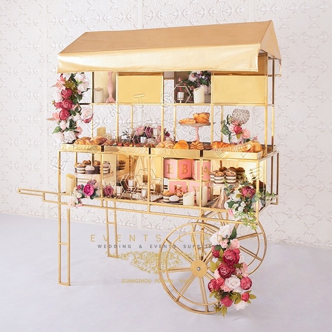 New Design Golden Stainless Steel Wedding Candy Cart For Events