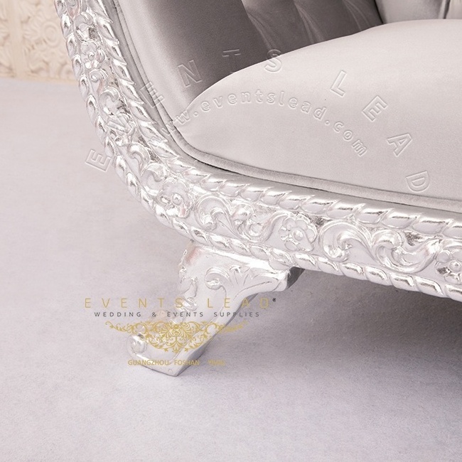 Silver Wood Frame Wiht Grey Cushion New Cheap King Throne Chair Love Seat Sofa