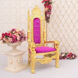 Golden Frame With Purple Cushion Hot Sale King And Queen Throne Chair