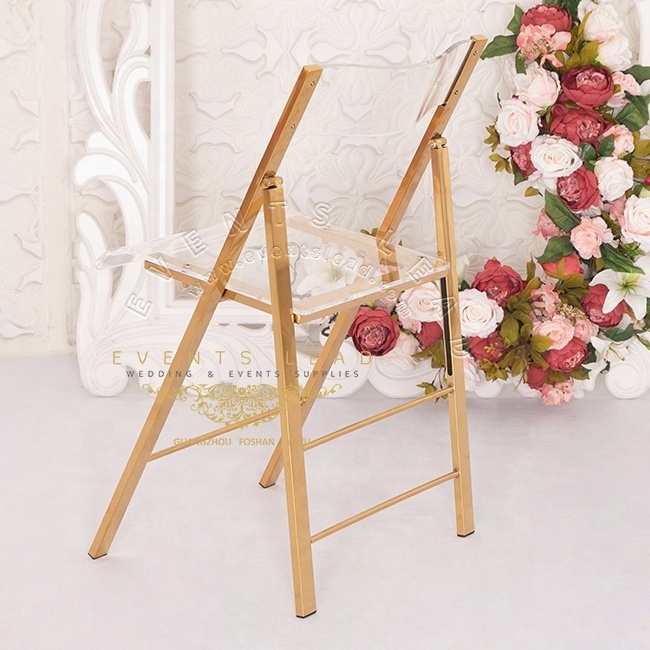 Foldable Golden Stainless Steel Frame New Item Wedding Acrylic Dining Chair For Sale